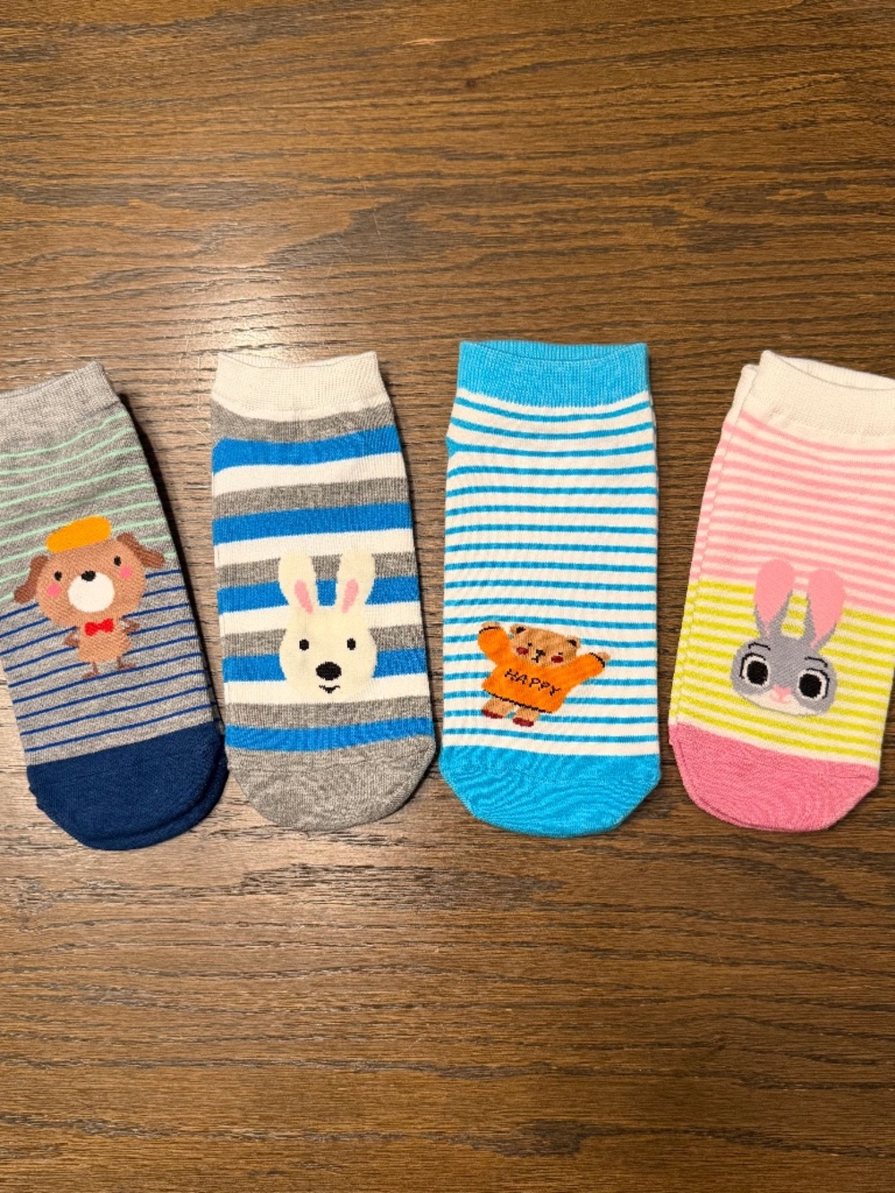 NWOT - Set of 4 Korean Striped Animal Socks - Cute Bunny, Bear & Dog